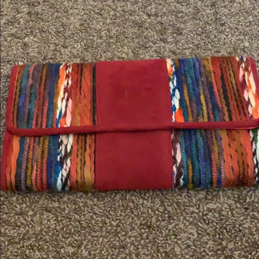 Red knit purse with satin lining inside